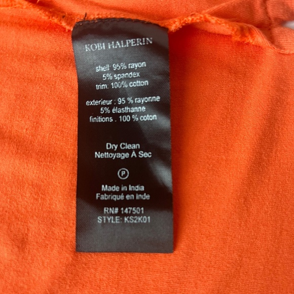 KOBI HALPERIN Embroidered Ruffle Flutter Bell Sleeve Jersey Top Blouse Tangerine - Picture 16 of 16